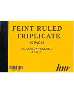 HNR Book Feint Ruled Triplicate 4 x 5 2/3 No Carbon Required